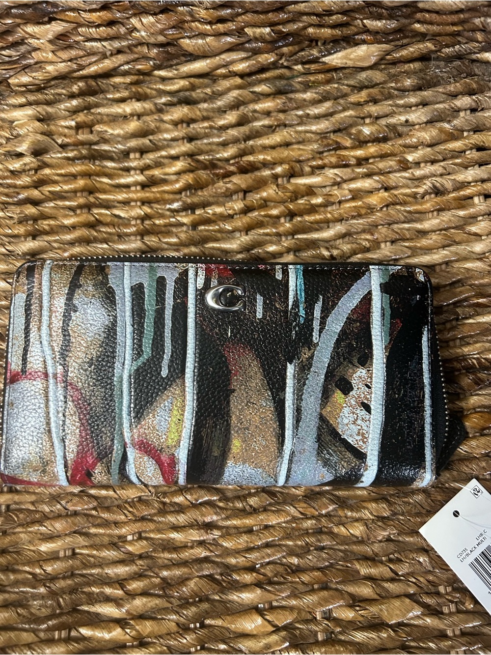 Coach Black Multicolor Painted Leather Zip Wallet and matching card case